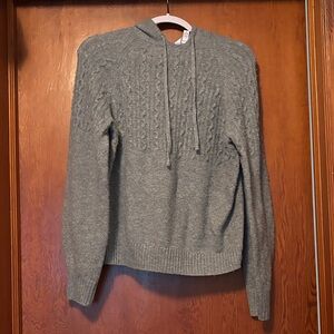 Time and Tru Women's Gray Cable Knit Hoodie Sweater Size M (8-10)